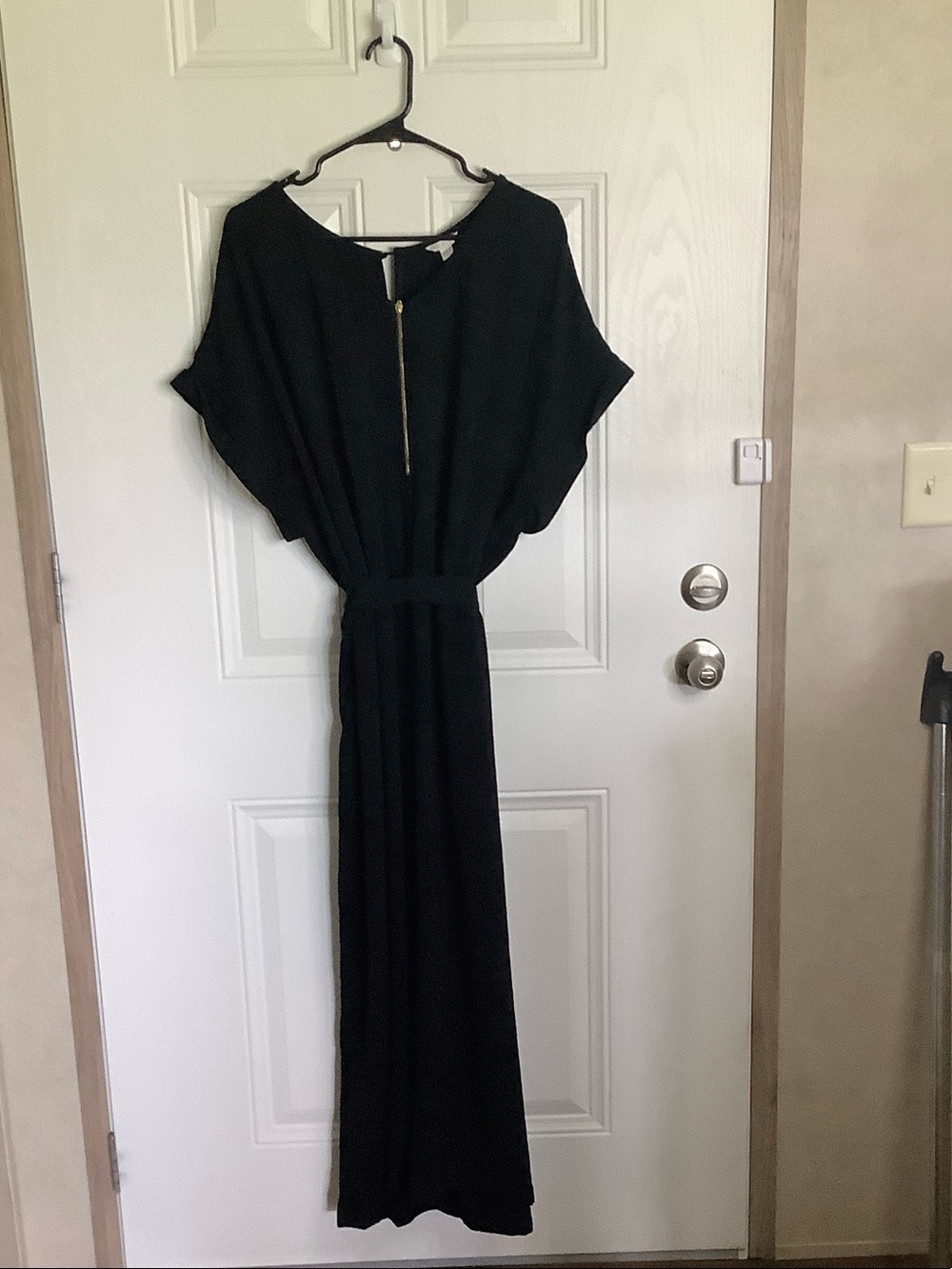 Black Maxi Jumpsuit with Waist Tie and Zip Detail